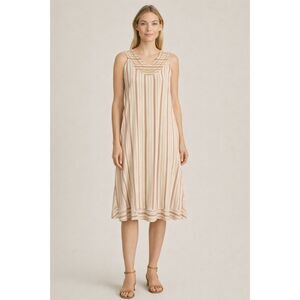 Yessica Jones Embroidered Stripe Midi Dress Lined Pockets Sleeveless Size L Boho
